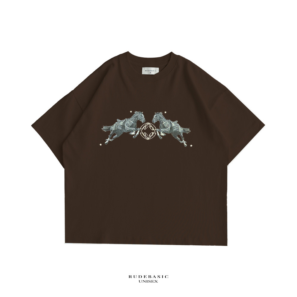 RUDEBASIC - Brown Horse Monogram Tiny Tee - Heavy Weight Cotton | Kaos Boxy | Kaos Coklat Pria