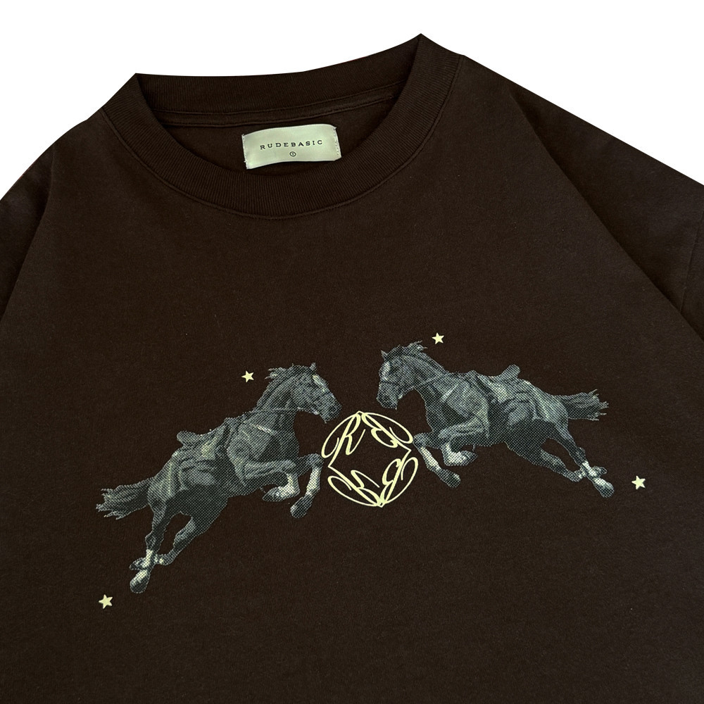 RUDEBASIC - Brown Horse Monogram Tiny Tee - Heavy Weight Cotton | Kaos Boxy | Kaos Coklat Pria