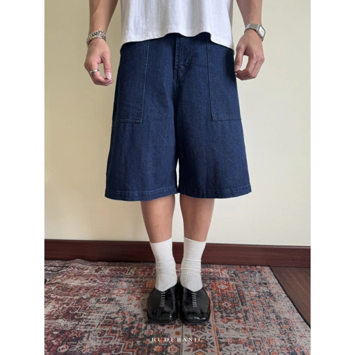 Image of RUDEBASIC - Raw Blue Shibal Baggy Jorts | UNISEX | Jeans pendek | Celana jorts