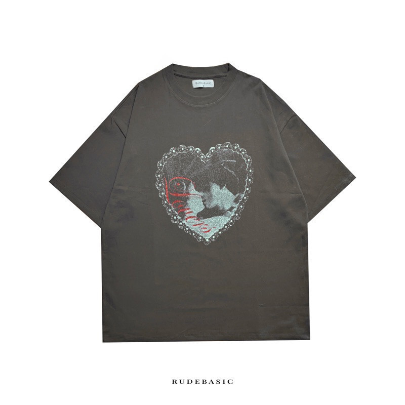RUDEBASIC - Lovers Oversized Tee | Cotton Heavy Weight | Kaos Oversize | Kaos Abu Pria | Kaos Graphic
