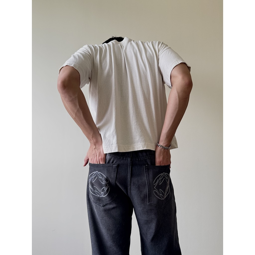 RUDEBASIC - Monogram Semi Flare Jeans | UNISEX | Celana Jeans Panjang