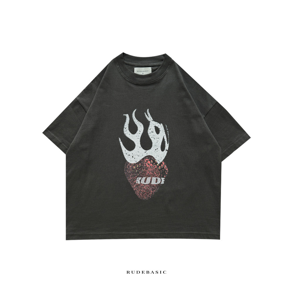 RUDEBASIC - Flame Berry Tiny Tee - Heavy Weight Cotton| Kaos Boxy | Kaos Abu  Pria