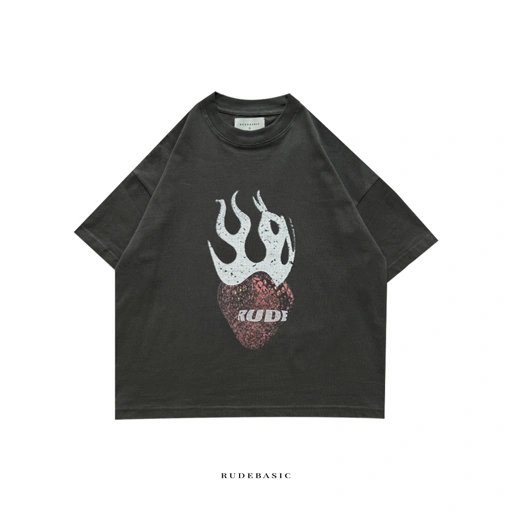 Image of RUDEBASIC - Flame Berry Tiny Tee - Heavy Weight Cotton| Kaos Boxy | Kaos Abu  Pria