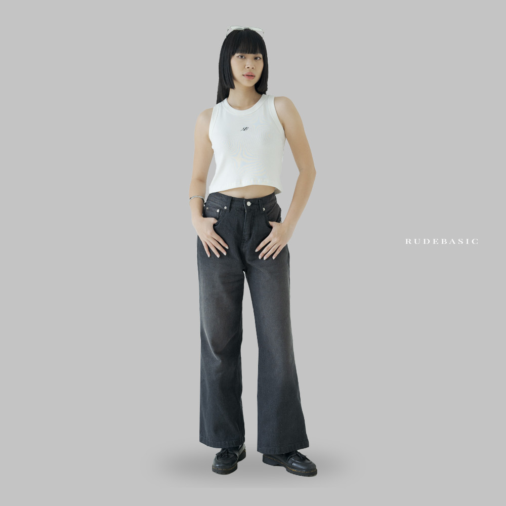 RUDEBASIC - Monogram Semi Flare Jeans | UNISEX | Celana Jeans Panjang