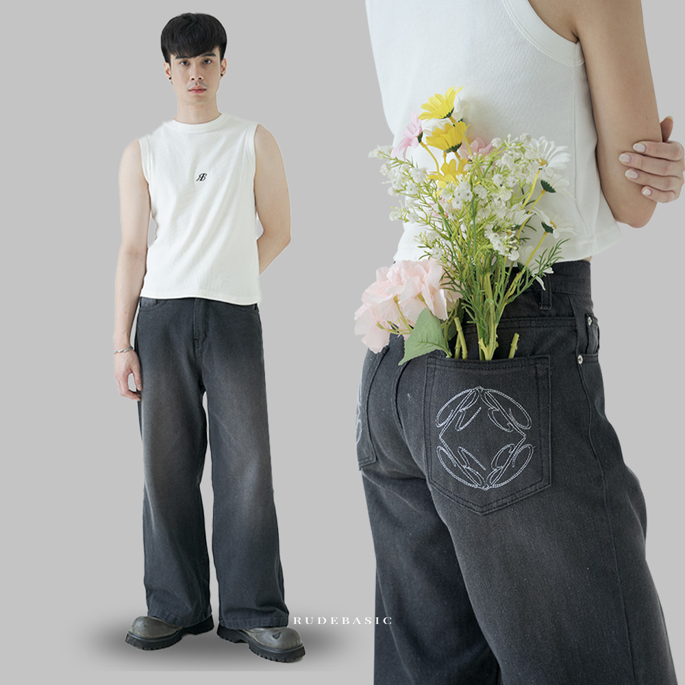 RUDEBASIC - Monogram Semi Flare Jeans | UNISEX | Celana Jeans Panjang