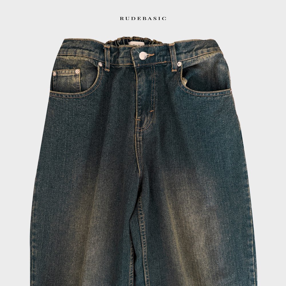 RUDEBASIC - Vintage Blue Monogram Semi Flare Jeans | UNISEX | Celana Jeans Panjang