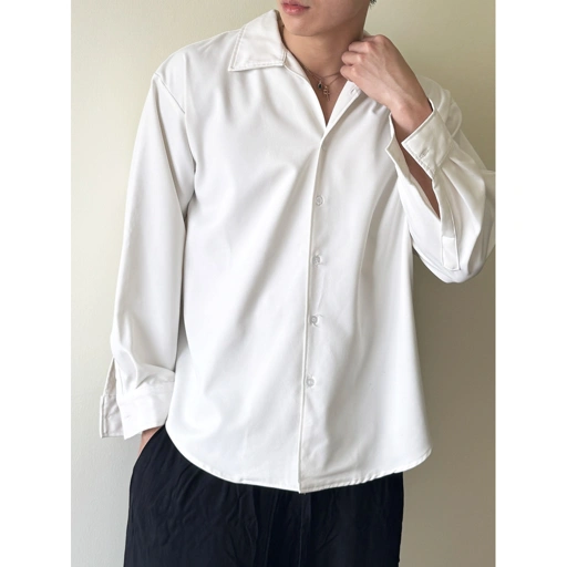 Image of RUDEBASIC - Kwon Flat Collar Overshirt | UNISEX | Kemeja Pria | Kemeja Oversize | Kemeja putih