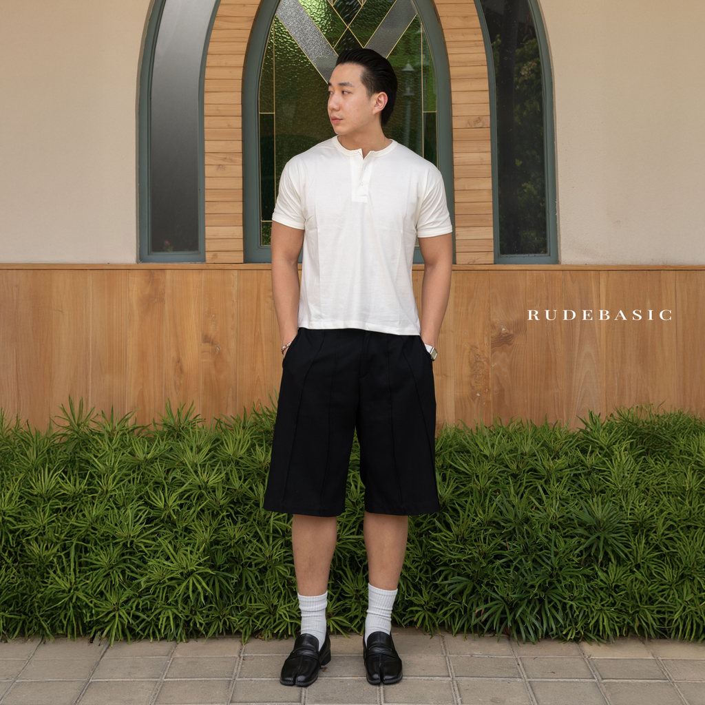 RUDEBASIC - Dennys Short sleeve Henley | Light weight cotton | henley pria | henley putih