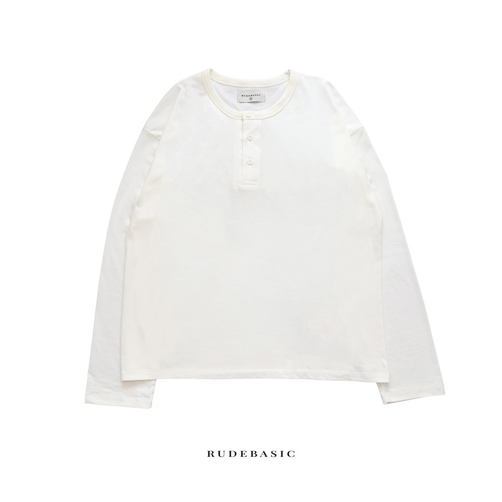 RUDEBASIC - Harvei Longsleeve Henley | Light weight cotton | henley pria | henley putih