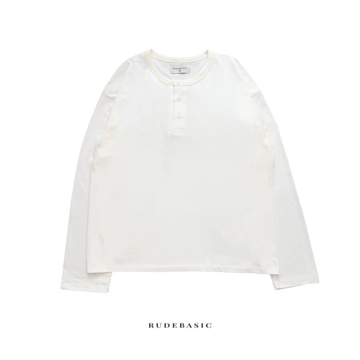 RUDEBASIC - Harvei Longsleeve Henley | Light weight cotton | henley pria | henley putih