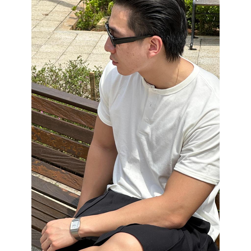 RUDEBASIC - Dennys Short sleeve Henley | Light weight cotton | henley pria | henley putih