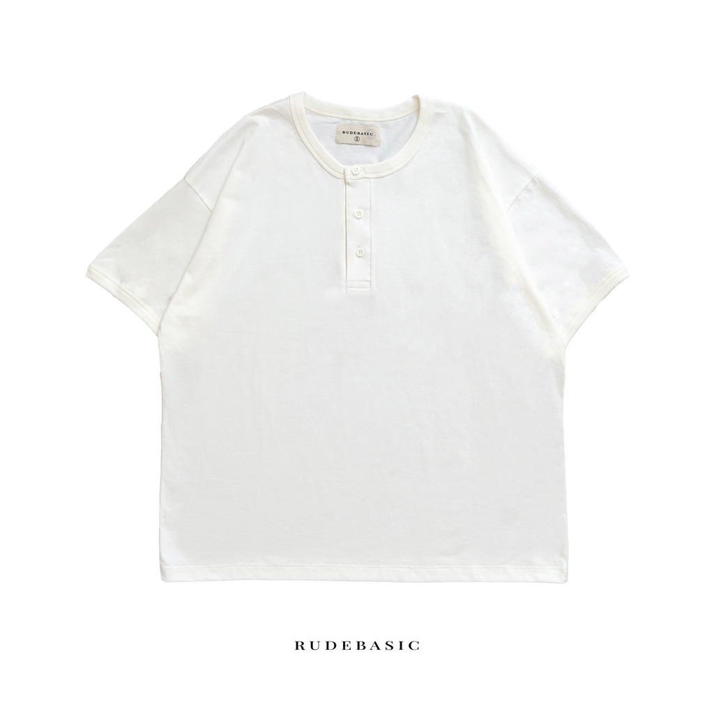 RUDEBASIC - Dennys Short sleeve Henley | Light weight cotton | henley pria | henley putih