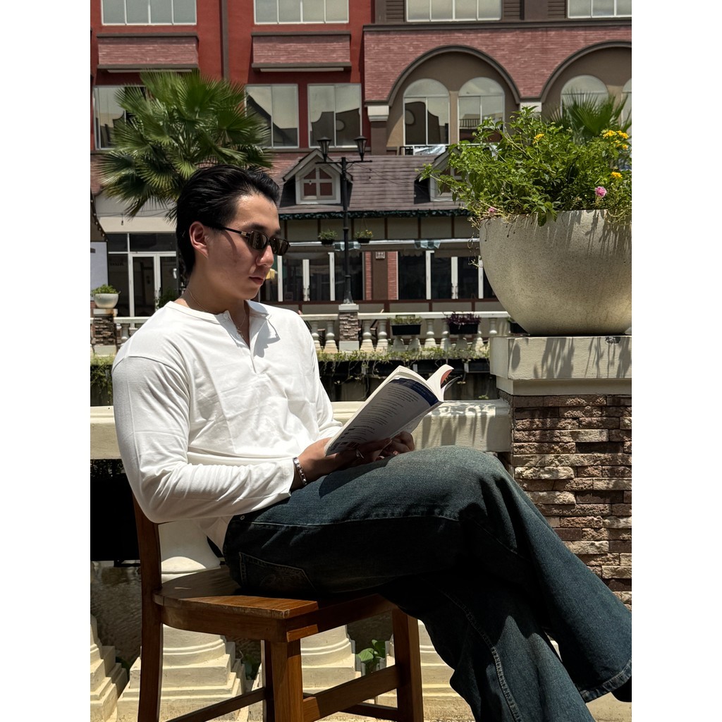 RUDEBASIC - Harvei Longsleeve Henley | Light weight cotton | henley pria | henley putih