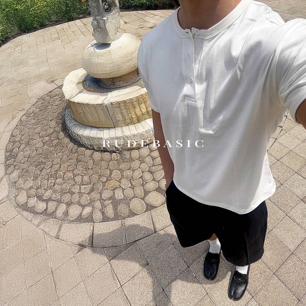 RUDEBASIC - Dennys Short sleeve Henley | Light weight cotton | henley pria | henley putih