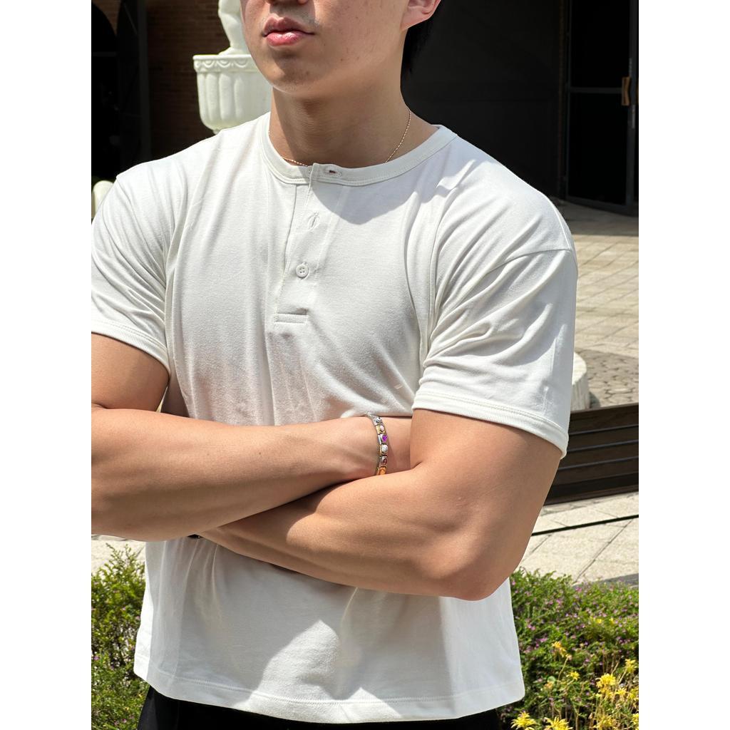 RUDEBASIC - Dennys Short sleeve Henley | Light weight cotton | henley pria | henley putih