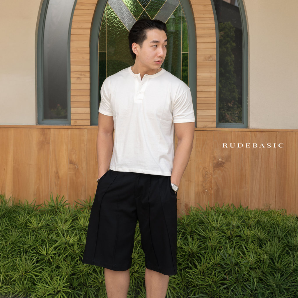 RUDEBASIC - Dennys Short sleeve Henley | Light weight cotton | henley pria | henley putih