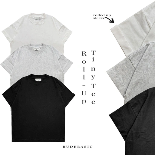 Image of RUDEBASIC - Roll Up Blank Tiny Tee | Heavy weight | Black, Broken White,Misty