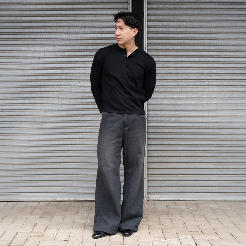 RUDEBASIC - Black Harvei Longsleeve Henley | Light weight cotton | henley pria | henley putih