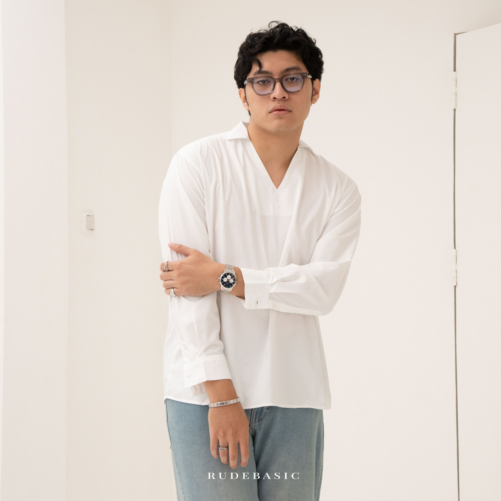 RUDEBASIC - Dean Boxy V-neck Shirt | Kemeja Pria | Boxy Shirt