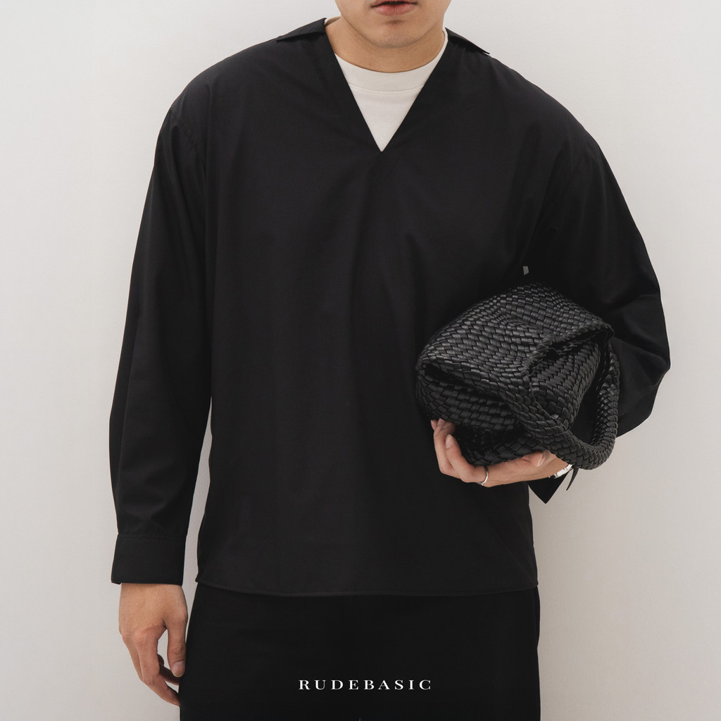 RUDEBASIC - Dean Boxy V-neck Shirt | Kemeja Pria | Boxy Shirt