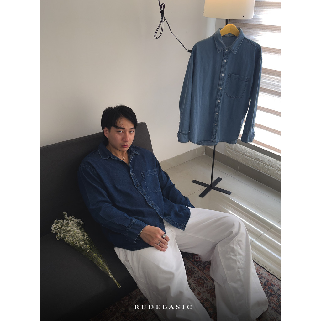 RUDEBASIC - Valentin Denim Overshirt | Cotton Denim | Kemeja denim | Kemeja jeans | Kemeja unisex