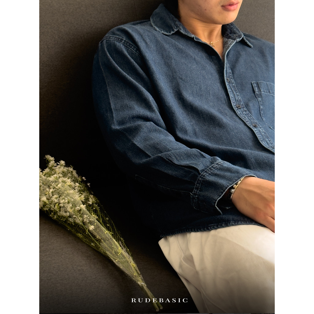RUDEBASIC - Valentin Denim Overshirt | Cotton Denim | Kemeja denim | Kemeja jeans | Kemeja unisex