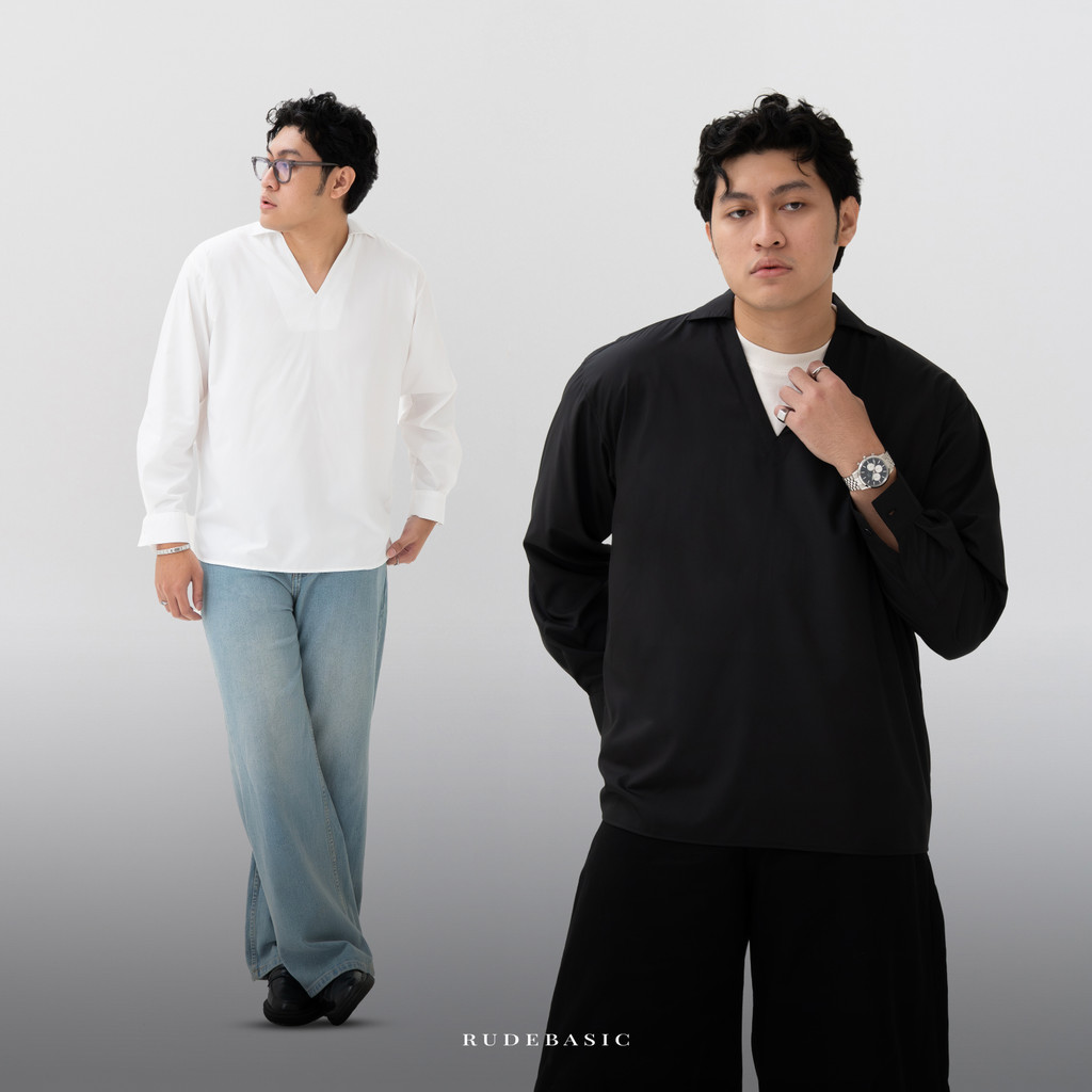 RUDEBASIC - Dean Boxy V-neck Shirt | Kemeja Pria | Boxy Shirt