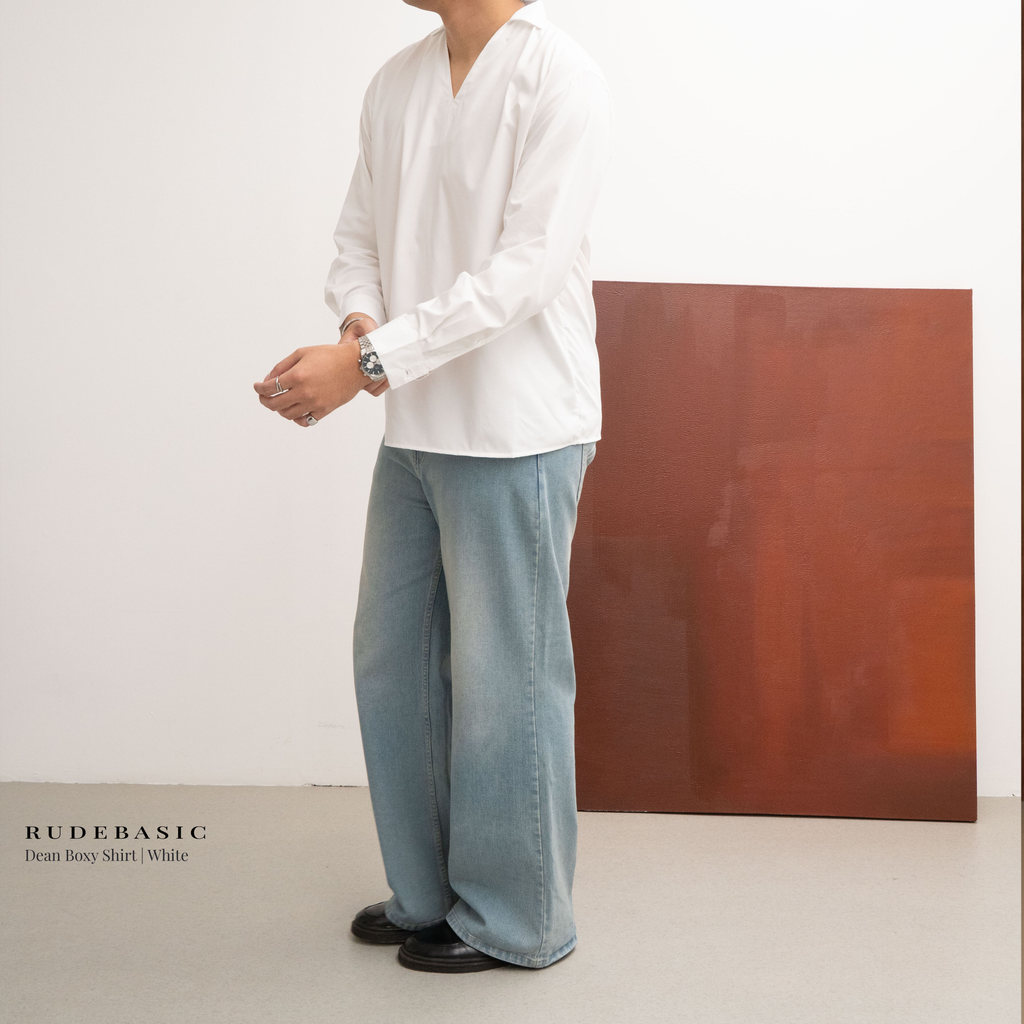 RUDEBASIC - Dean Boxy V-neck Shirt | Kemeja Pria | Boxy Shirt