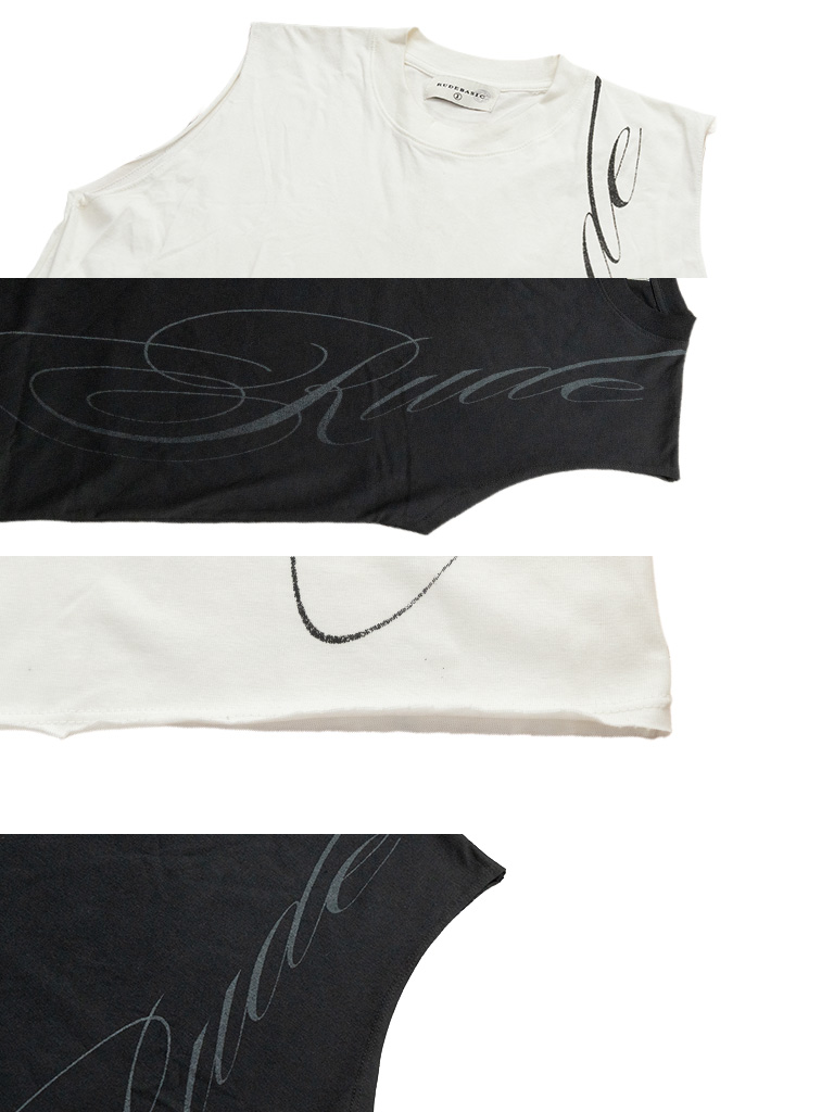 RUDEBASIC - Cali Sleeveless Tee | Mid Weight Soft Cotton | Broken White , Black
