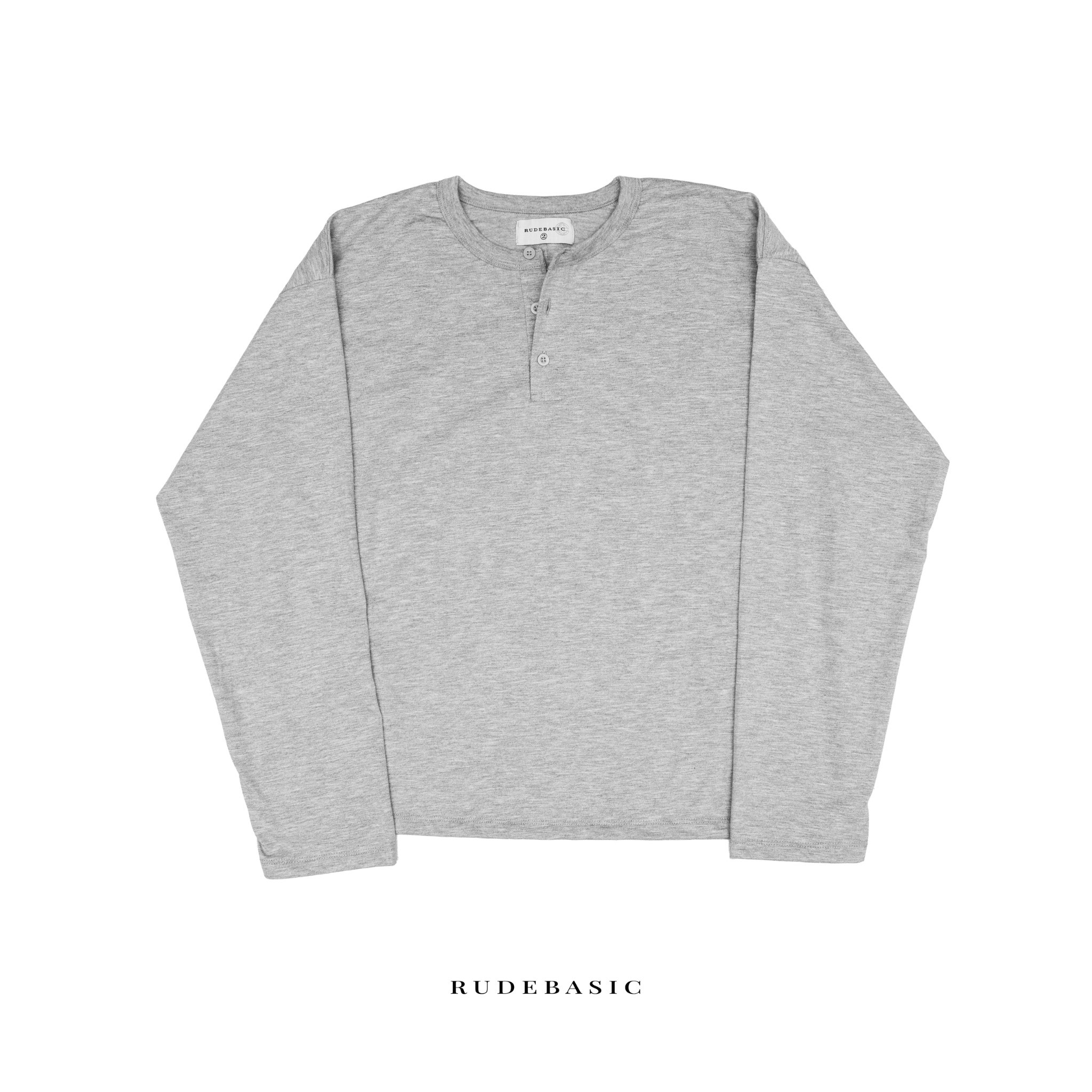 RUDEBASIC - Misty Grey Harvei Longsleeve Henley | Light weight cotton | henley pria | henley abu misty