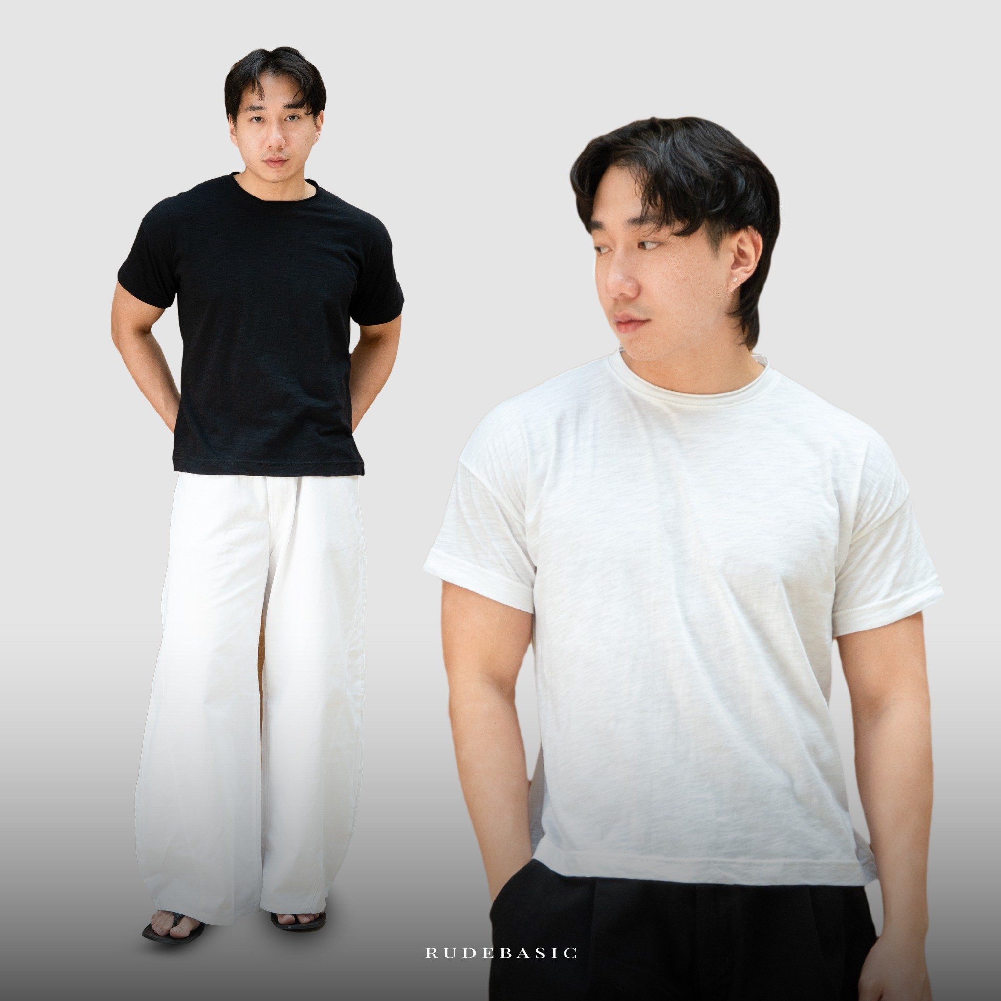 RUDEBASIC - Asa Cotton Slub Tiny Tee | 100% Cotton | Black, White