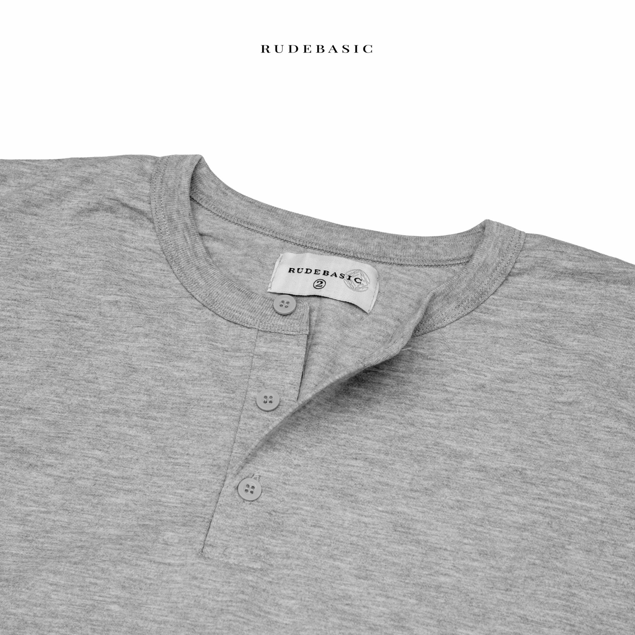 RUDEBASIC - Misty Grey Harvei Longsleeve Henley | Light weight cotton | henley pria | henley abu misty
