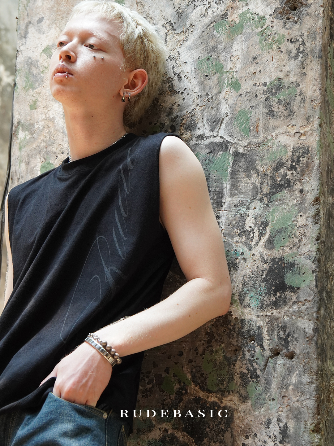 RUDEBASIC - Cali Sleeveless Tee | Mid Weight Soft Cotton | Broken White , Black