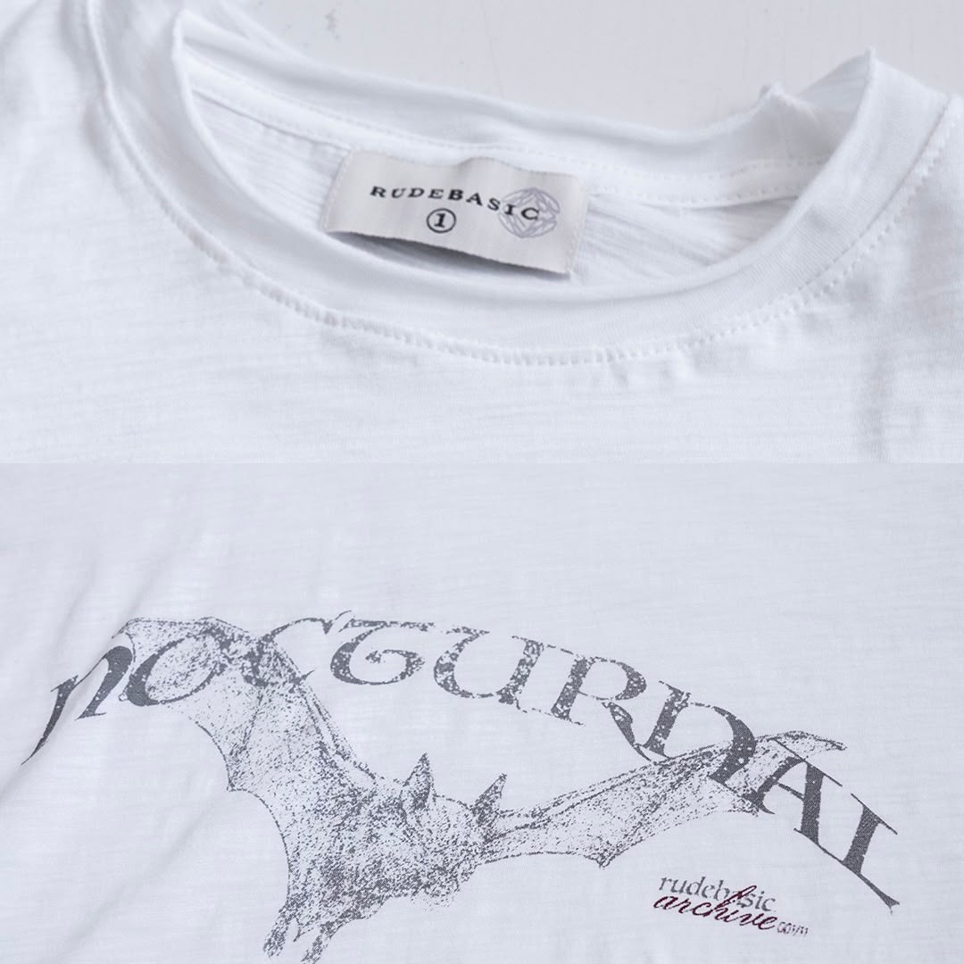 RUDEBASIC - Nocturnal Slub Shorten Tiny Tee | Slub 100% Cotton | White