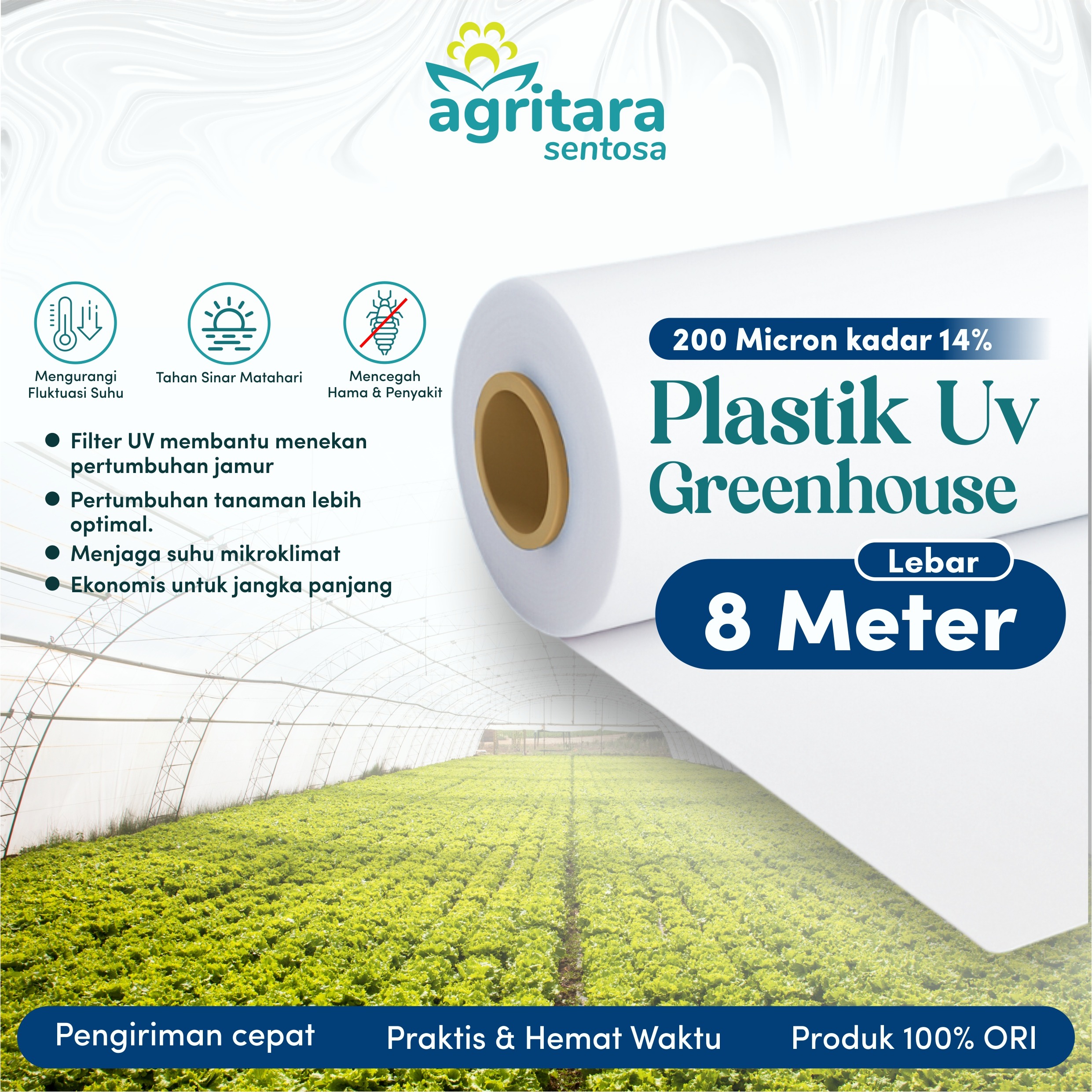 Plastik UV Greenhouse Lebar 8 Meter - Full Additive