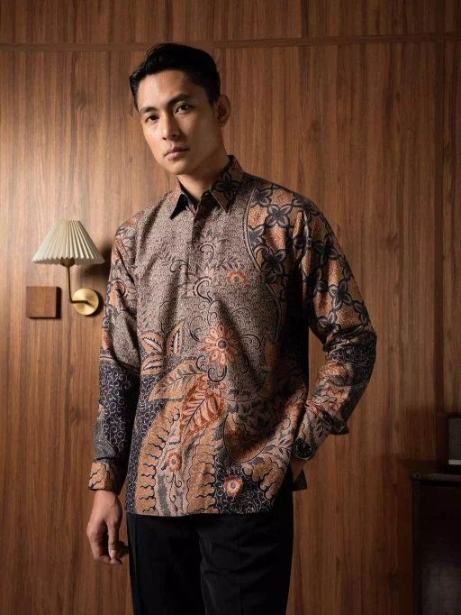 Image of Batik Ayman - BINAR BLUE CREAM LENGAN PANJANG | Kemeja Batik Pria Katun Dobby / Dobby Premium