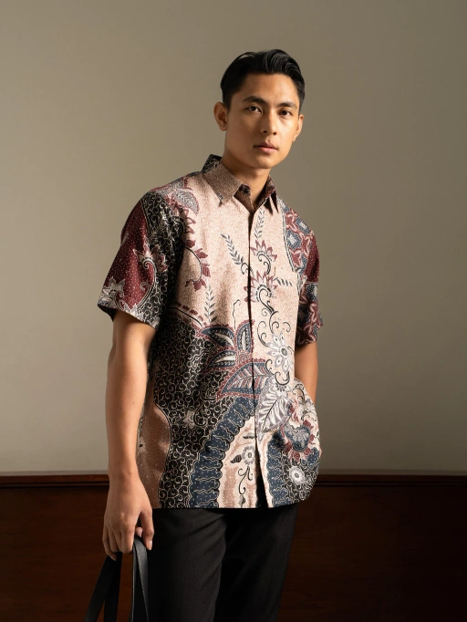 Image of Batik Ayman - BINAR DUSTY ROSE LENGAN PENDEK | Kemeja Batik Pria Katun Dobby / Dobby Premium Lengan Pendek