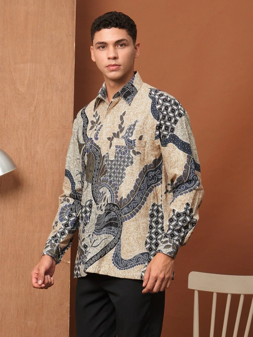 Image of Batik Ayman - ARUNIKA LIGHT CREAM LENGAN PANJANG | Kemeja Batik Pria Katun Dobby / Dobby Premium