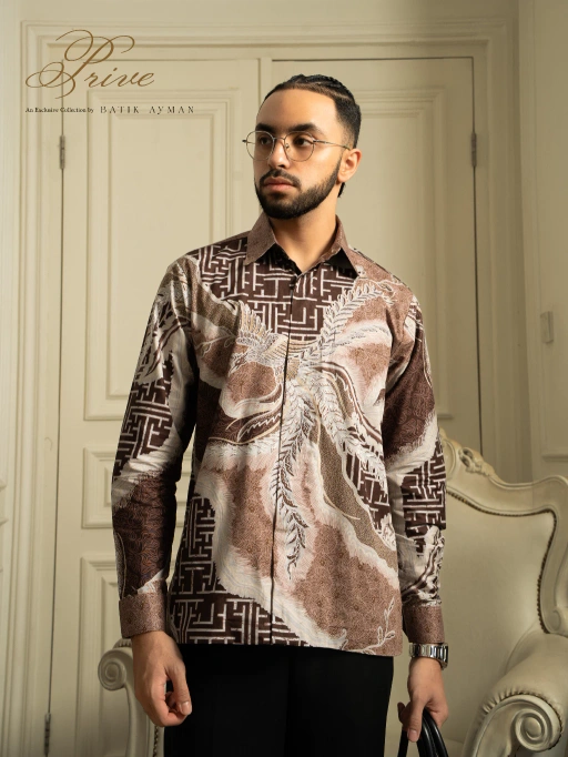 Image of Batik Ayman PRIVÉ - RANU BROWN | Kemeja Batik Luxury Katun Refined / Silk Fine Cotton Lengan Panjang Terbaru