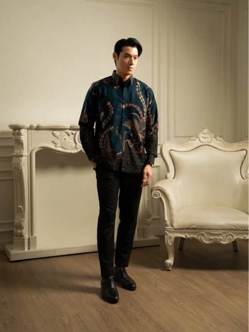 Image of Batik Ayman - ELVARA DEEP TEAL LENGAN PANJANG | Kemeja Batik Pria Katun Solo Halus Mewah Premium