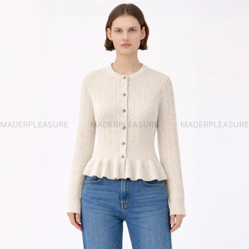 Image of Mader Pleasure - Cable Knit Peplum Cardigan