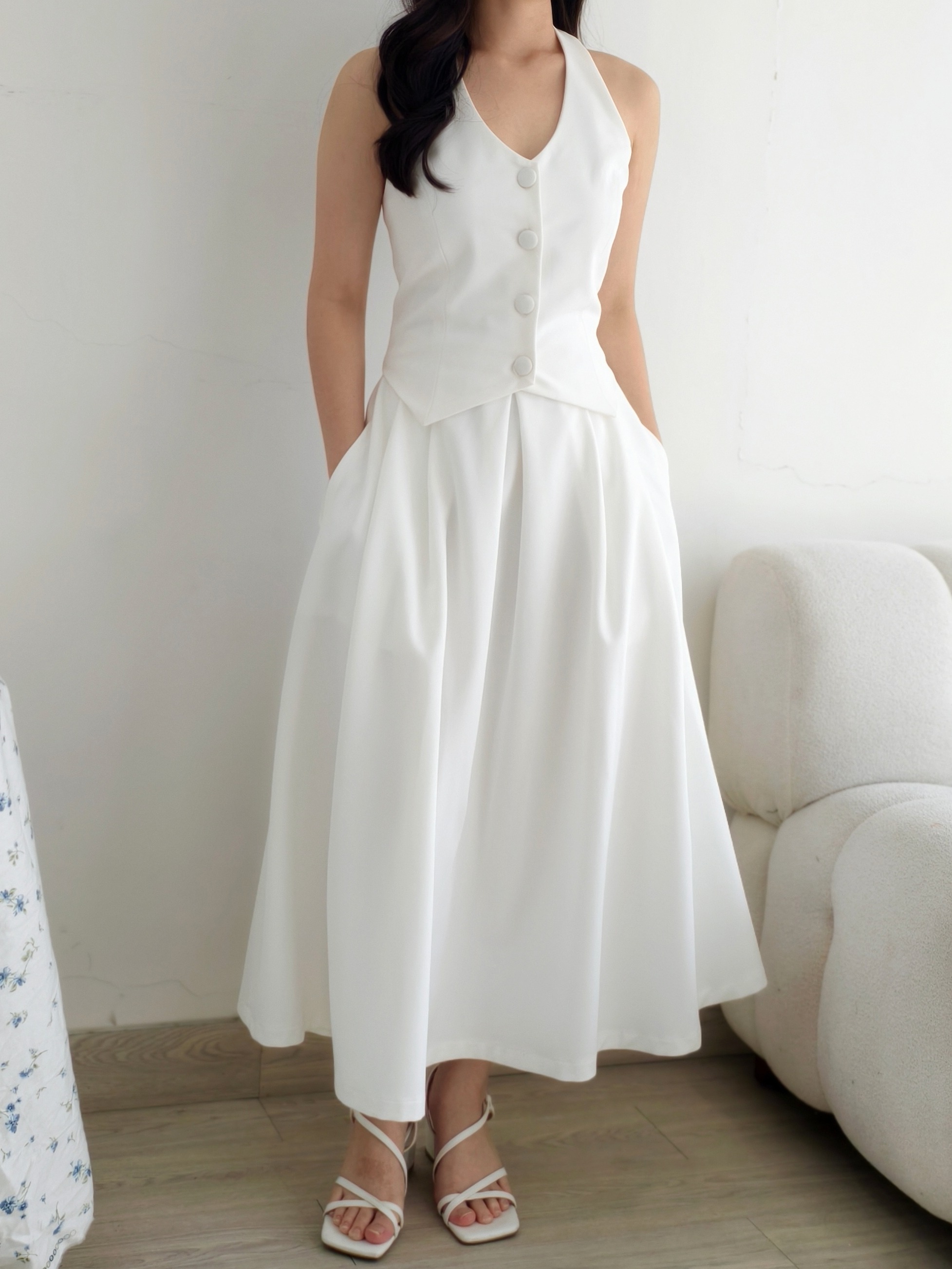 June Pleat Flare In White