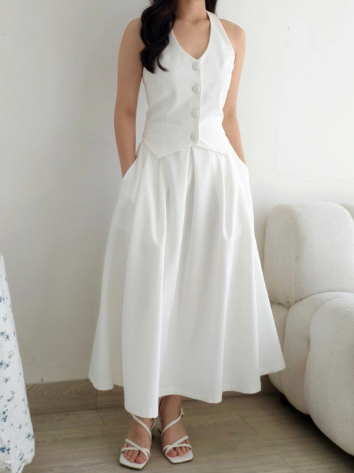 Image of June Pleat Flare In White 
