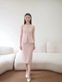 Kate Fitted Tweed Top In Pink