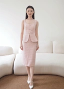 Victoria Fitted Tweed Skirt In Pink