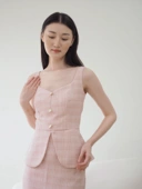 Kate Fitted Tweed Top In Pink