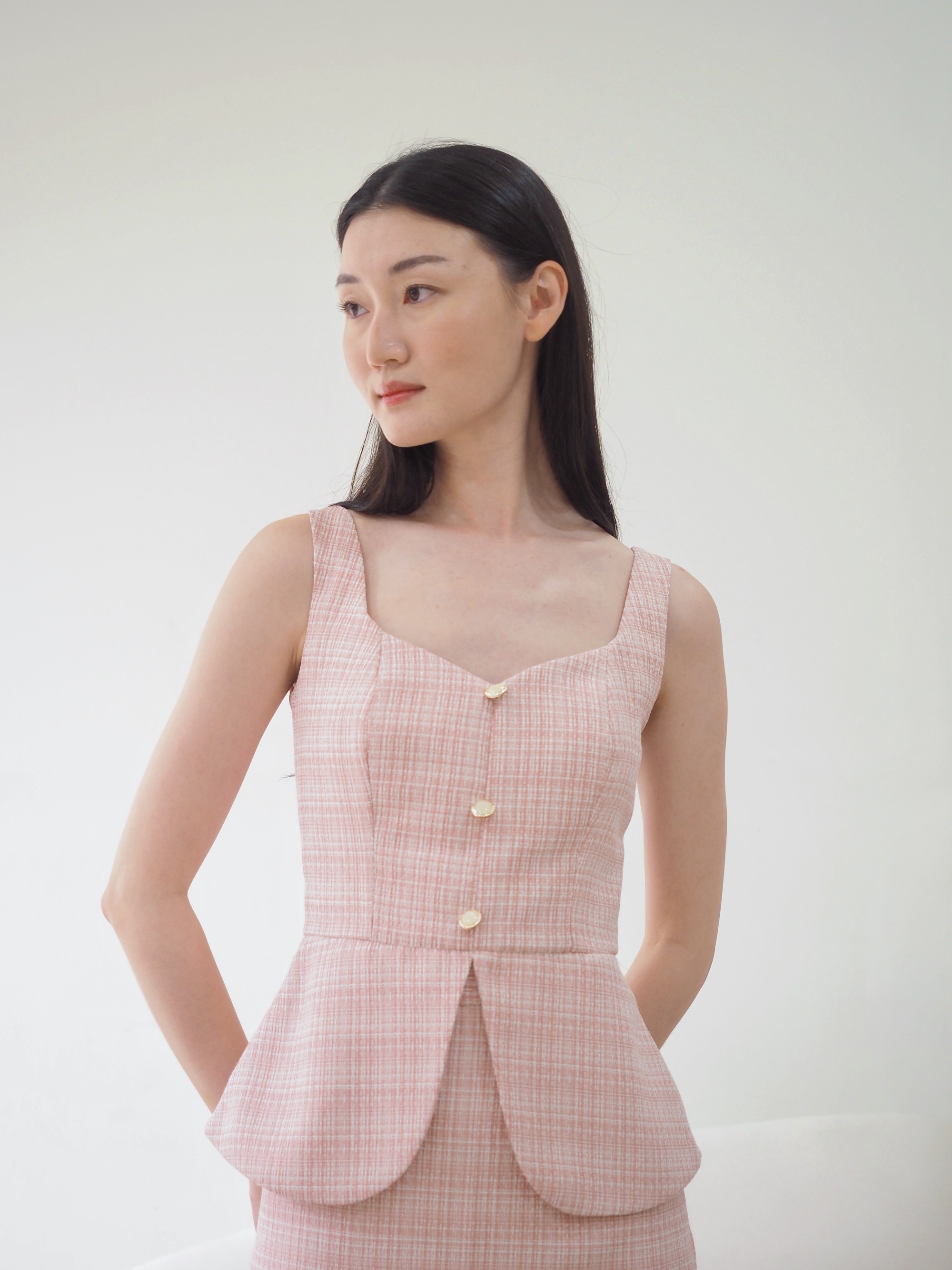 Kate Fitted Tweed Top In Pink