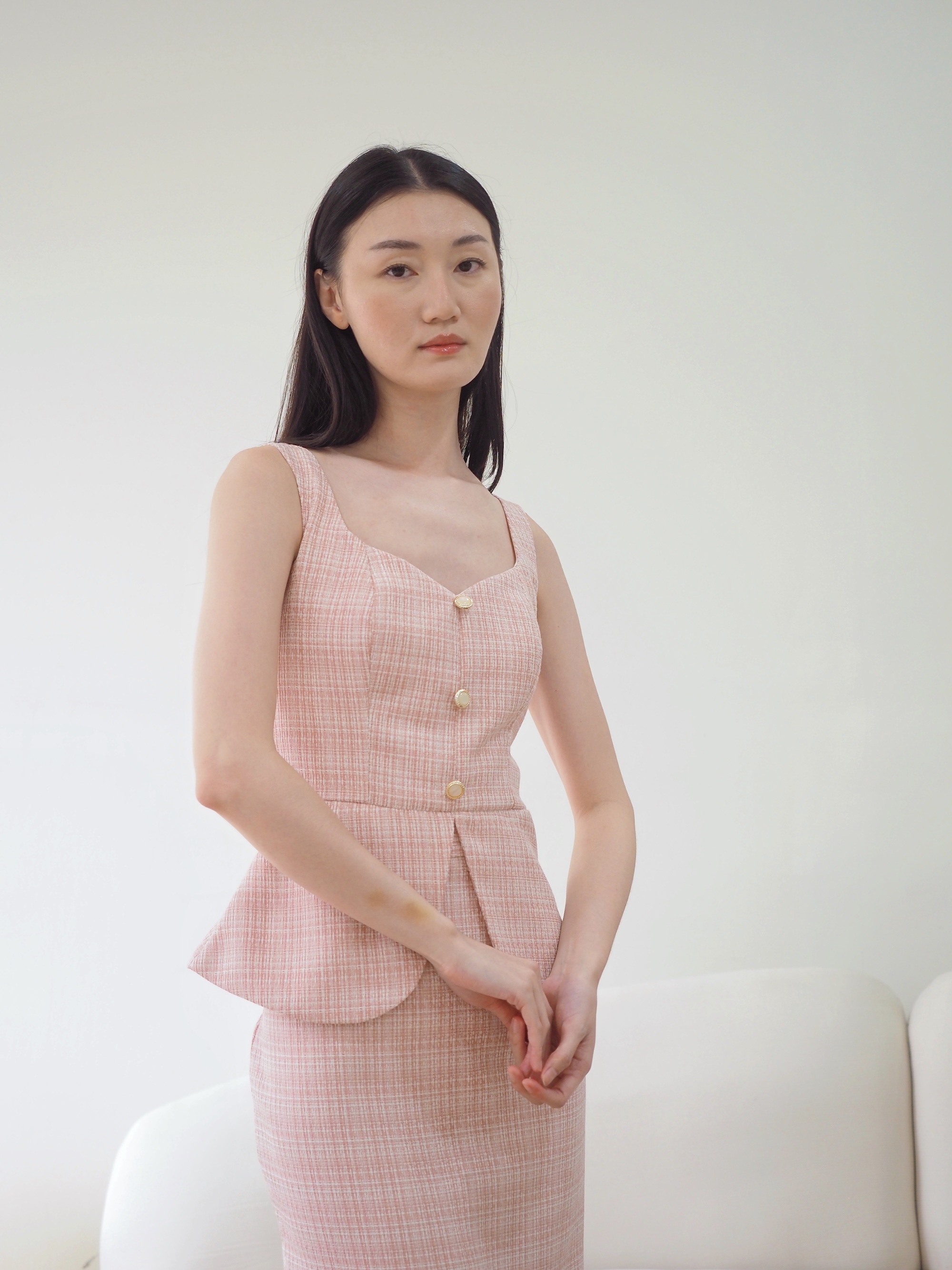Kate Fitted Tweed Top In Pink