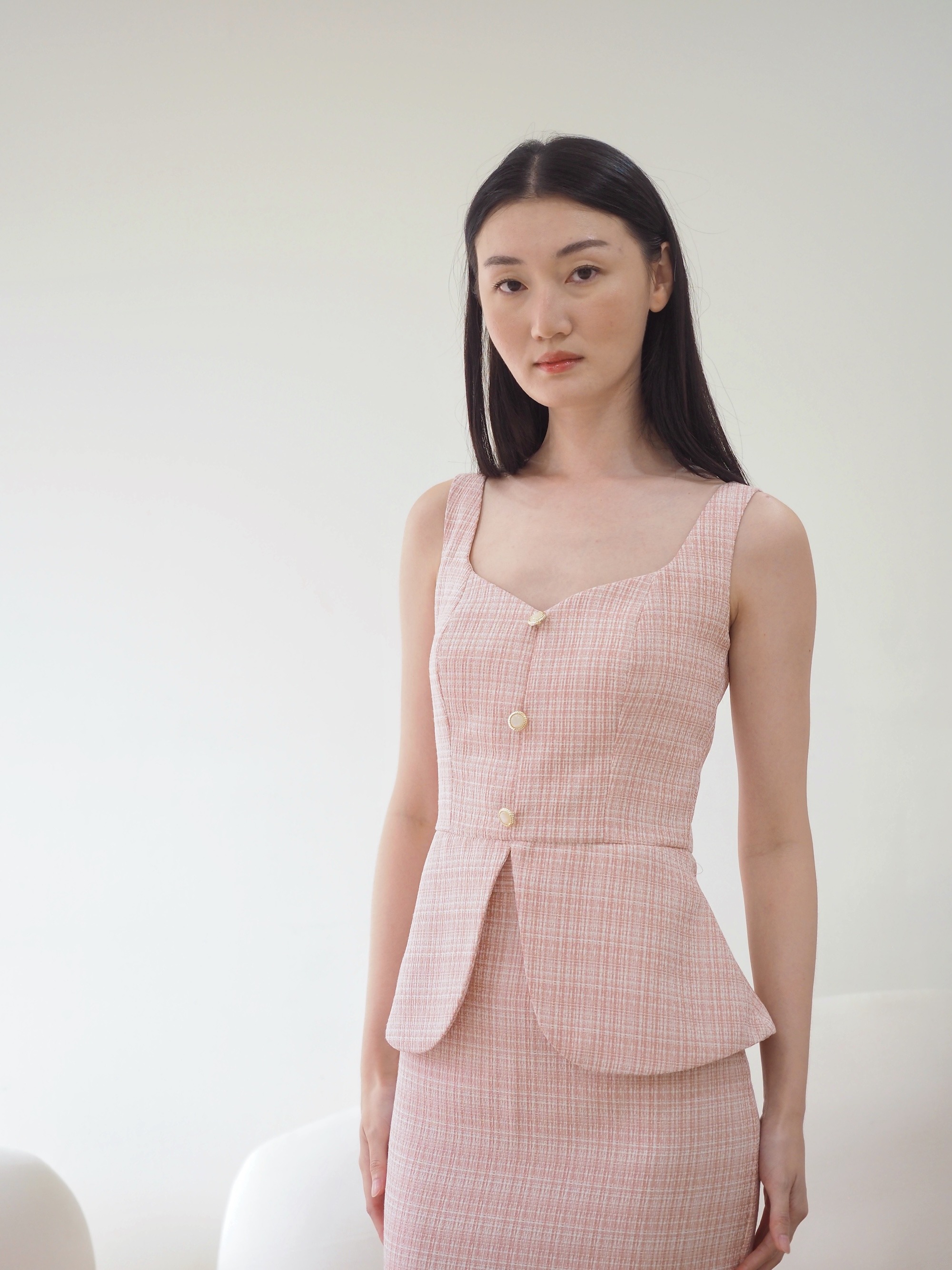 Kate Fitted Tweed Top In Pink