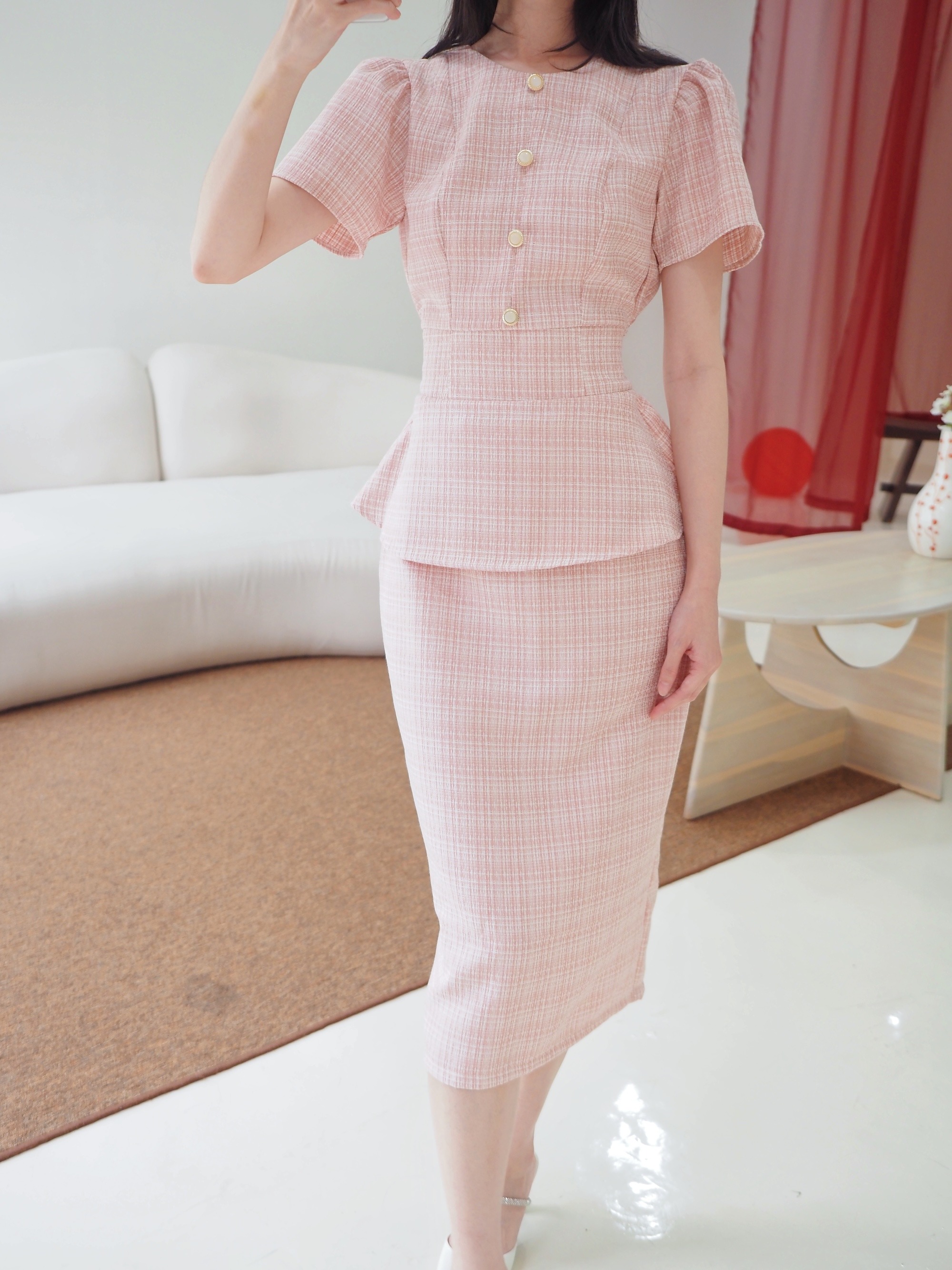 Diana Tweed Blouse In Pink